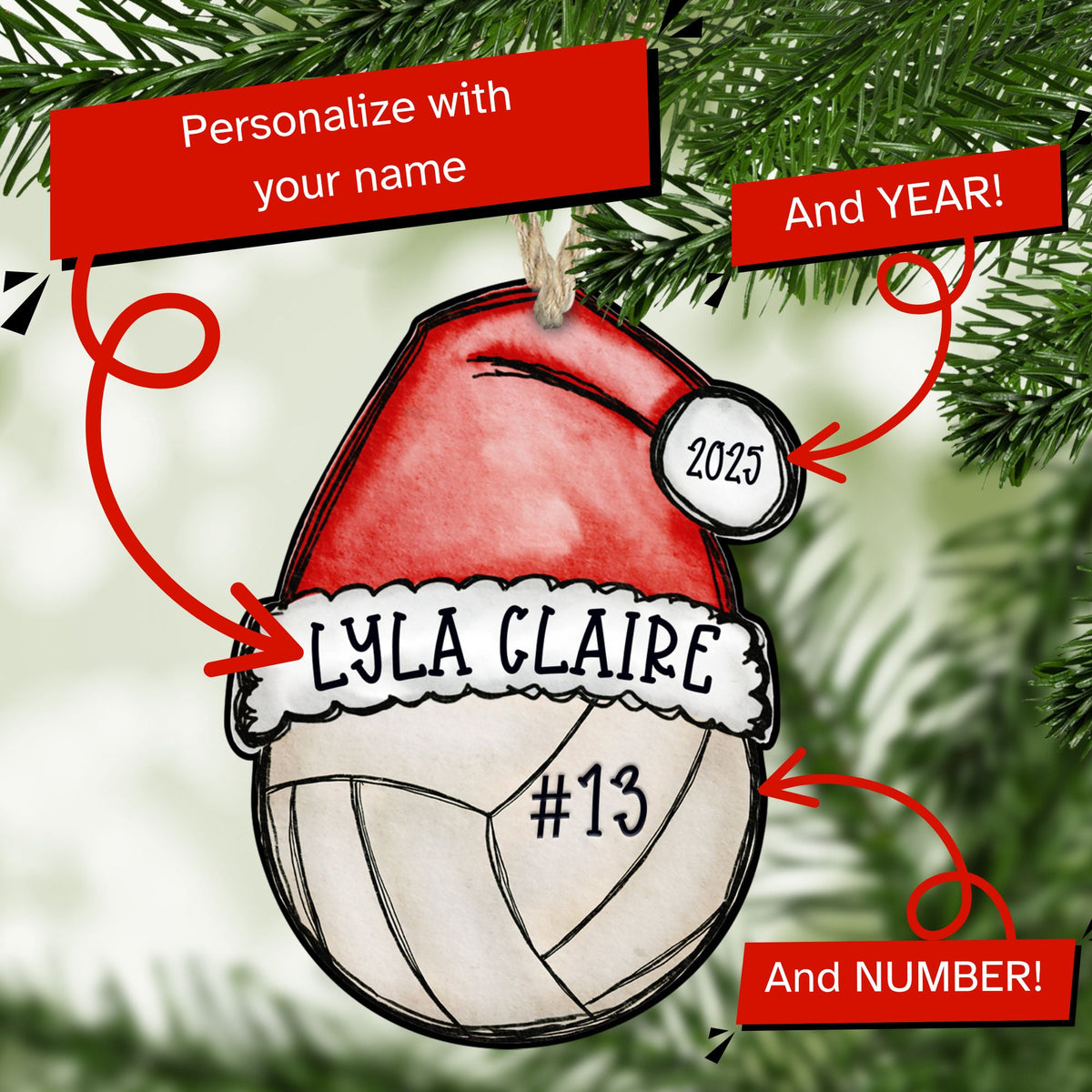 Personalized volleyball Christmas ornament with name and year — The Painted Pug