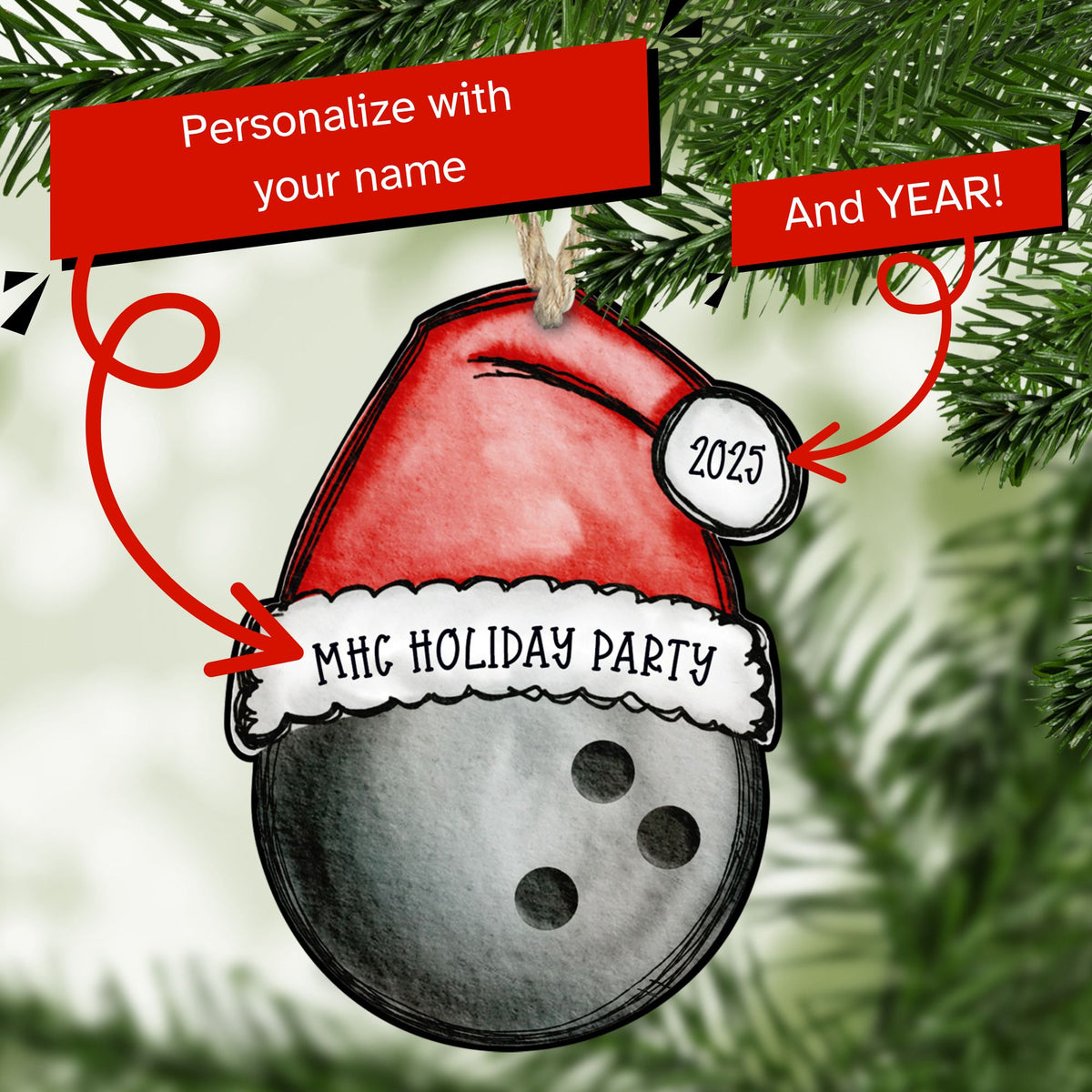 Personalized bowling Christmas ornament with name and year — The Painted Pug