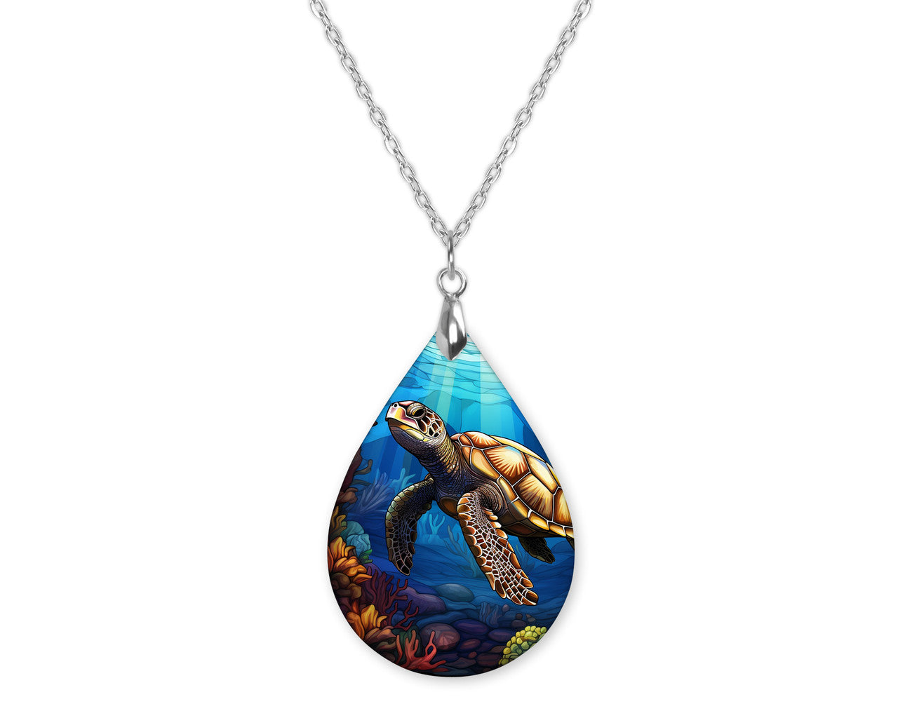 Sea Turtle Marine Animals Teardrop Shape Necklace