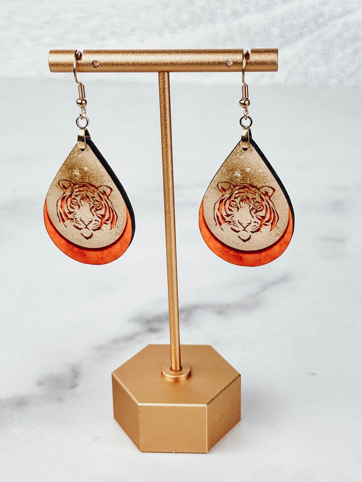 Tiger Orange and Gold Teardrop Earrings – Gameday Statement Jewelry