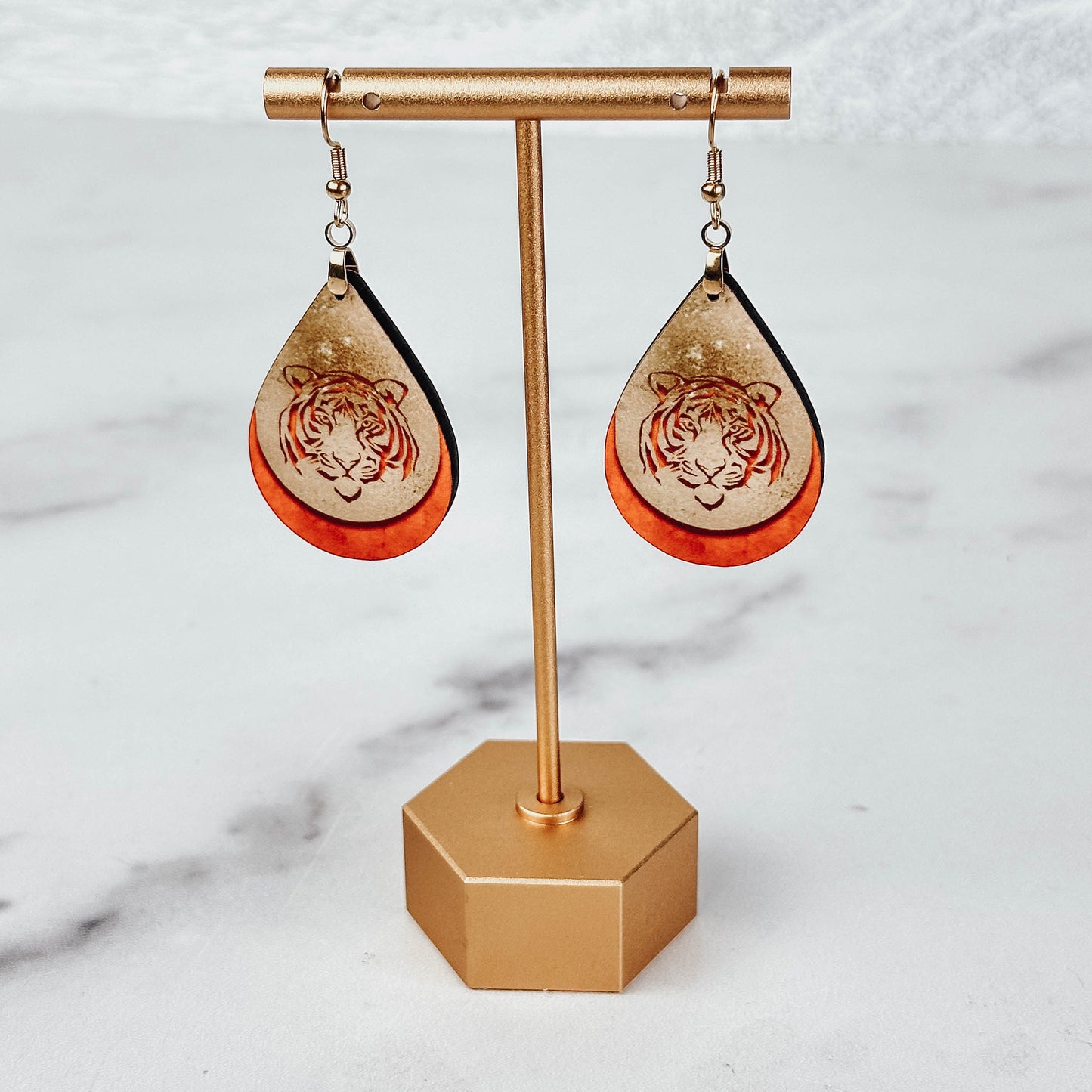 Tiger Orange and Gold Teardrop Earrings – Gameday Statement Jewelry