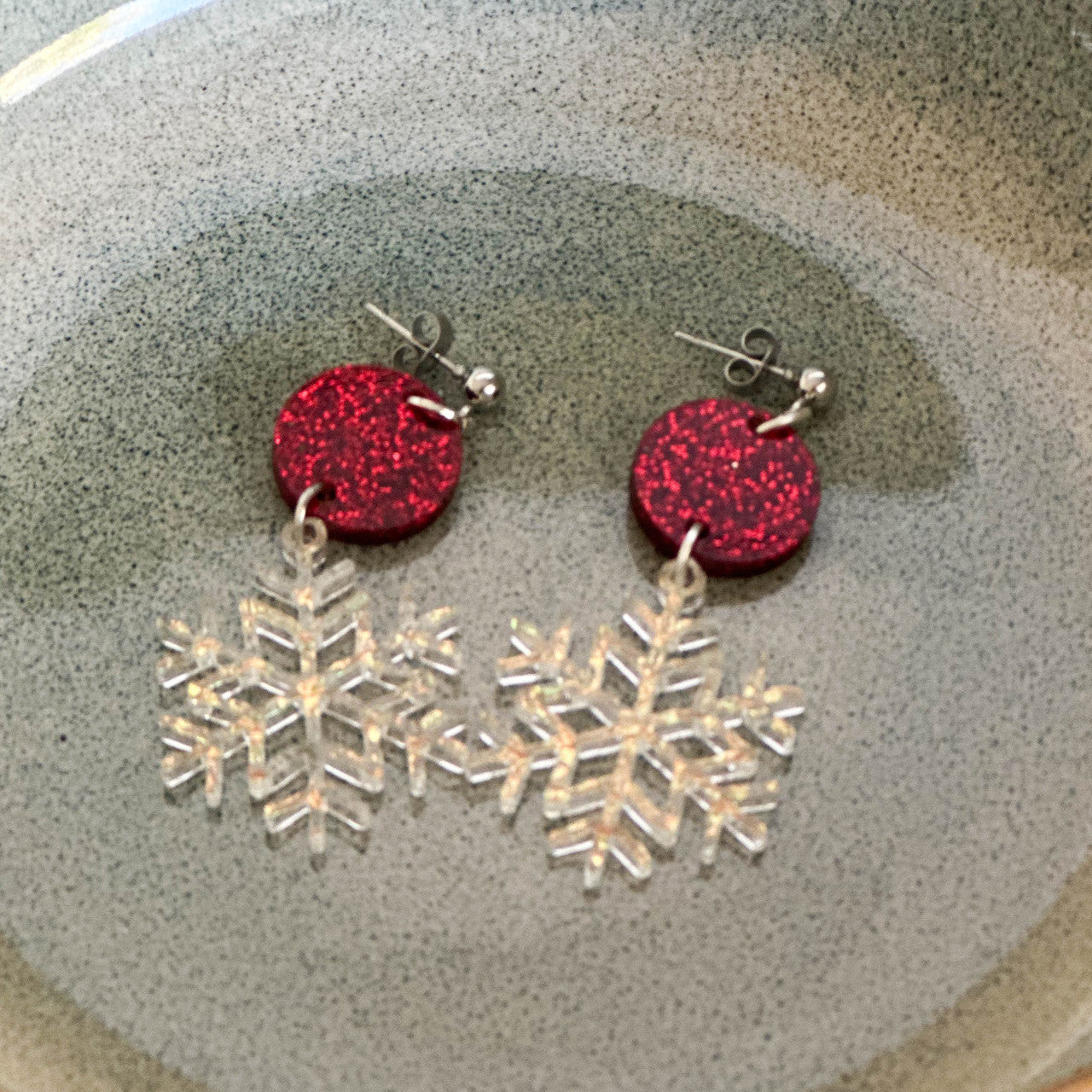 Snowflake Iridescent Glittered Acrylic Christmas Dangle Earrings