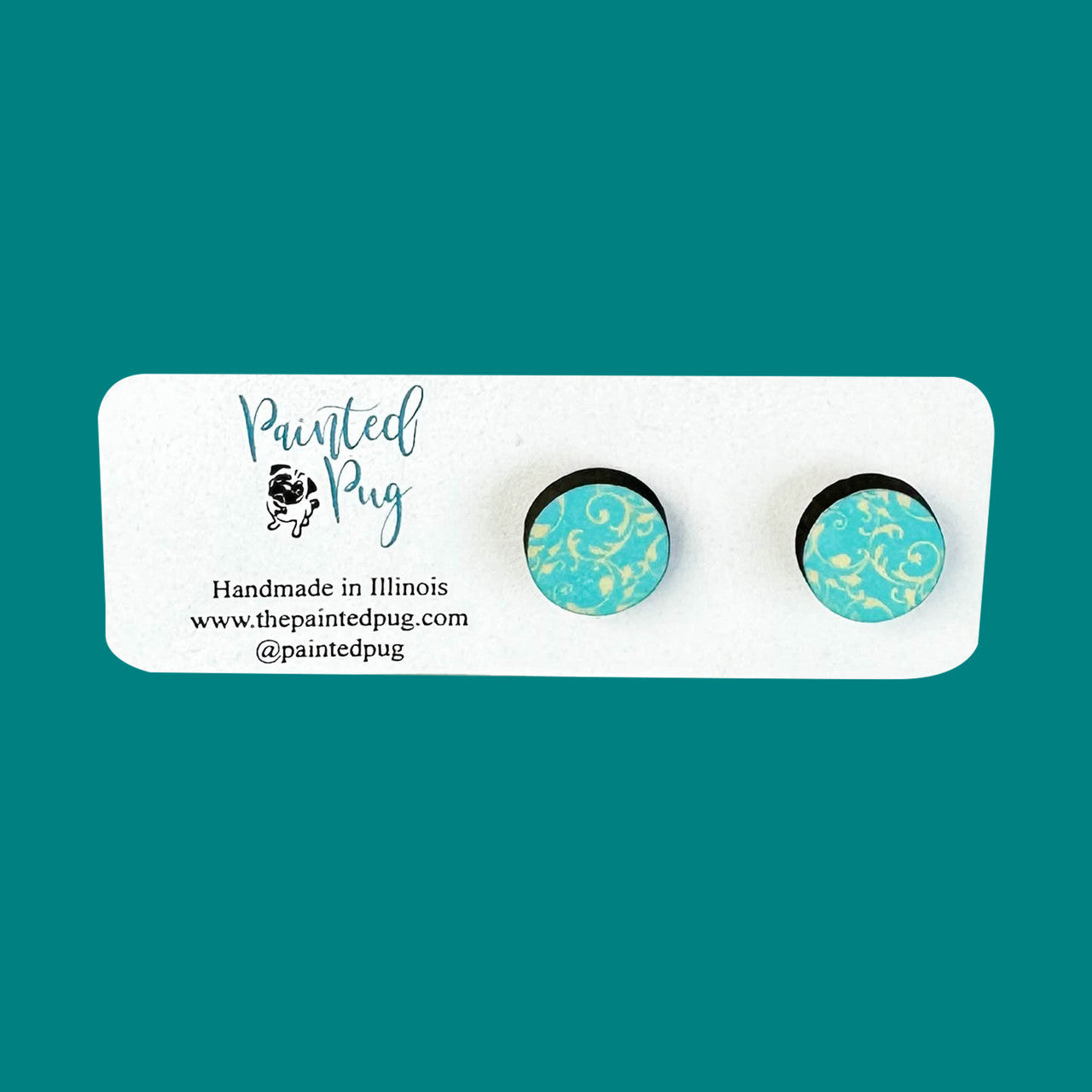 Floral teal Round Summer Stud Earrings