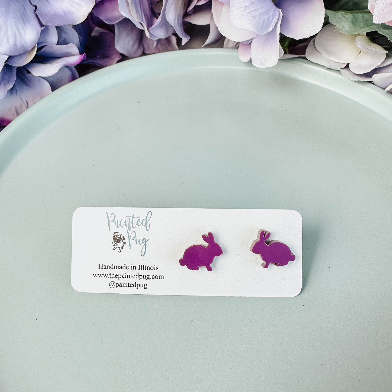 Easter Bunny Purple Violet Stud Earrings