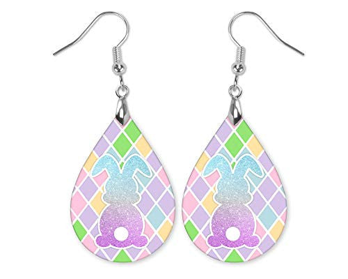 Pastel Bunny Teardrop Earrings - Harlequin Spring Easter Dangles