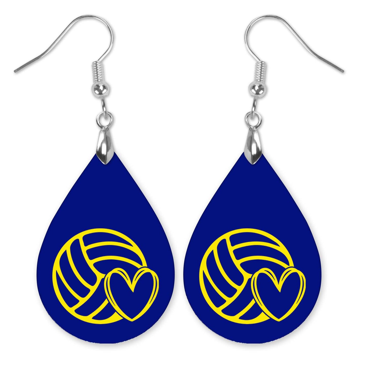 Volleyball Mom Blue and Yellow Varsity Volleyball Teardrop Earrings