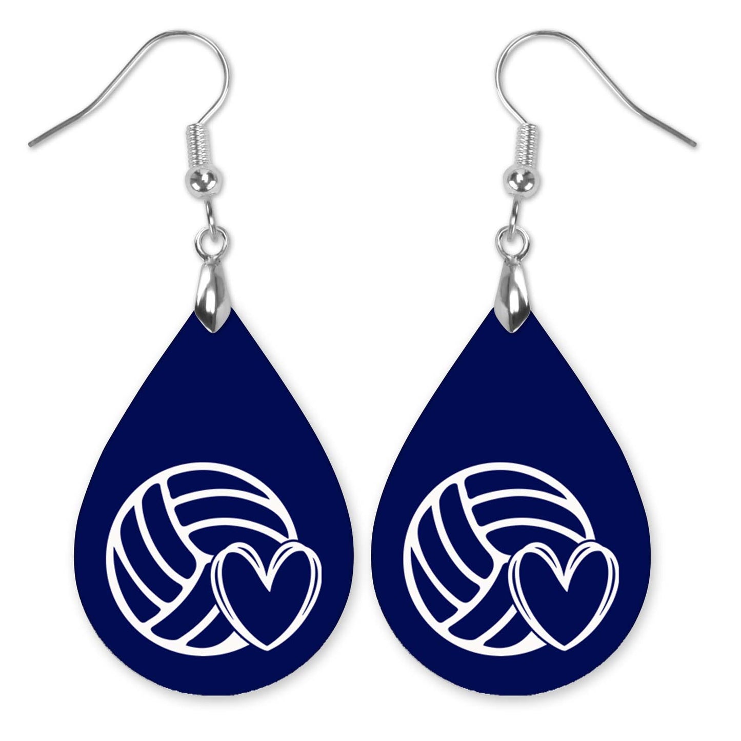 Volleyball Mom Navy Blue and White Varsity Volleyball Teardrop Earrings
