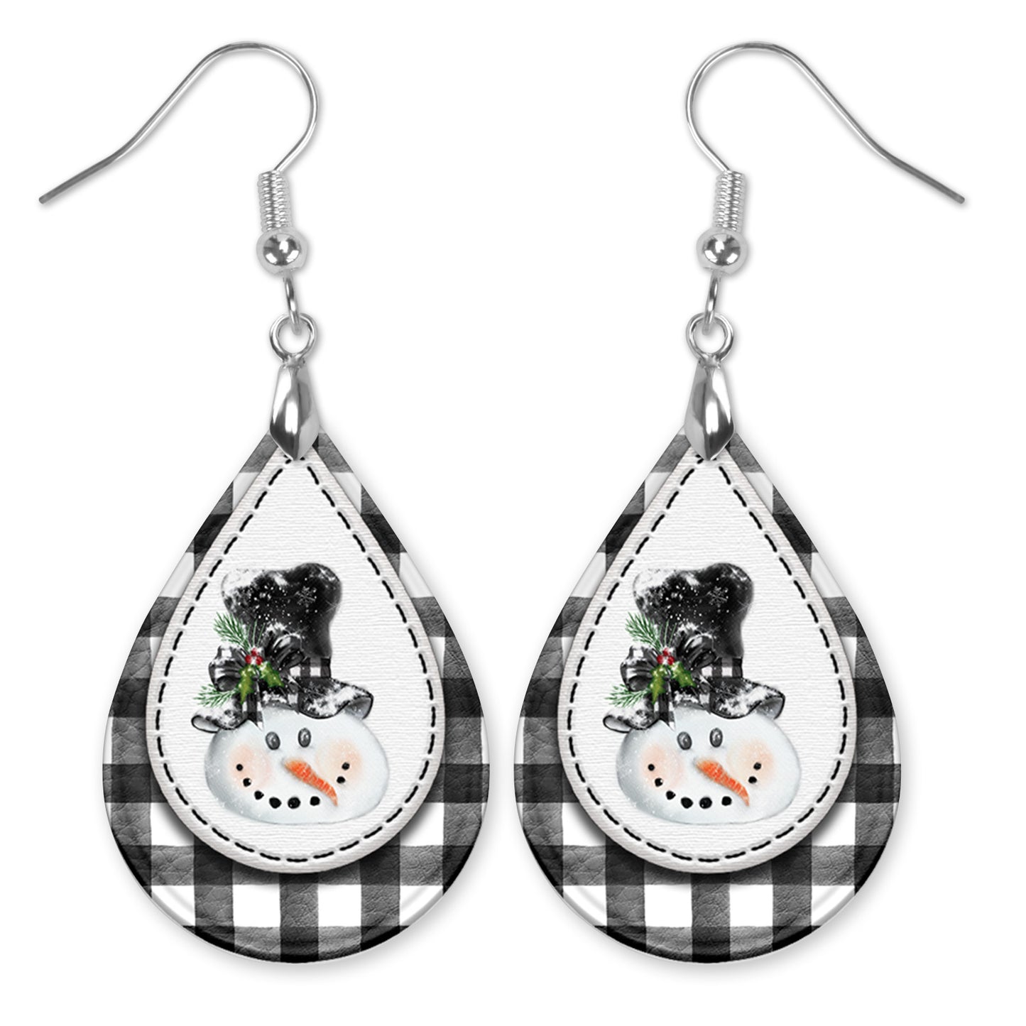 Snowman Plaid Teardrop Dangle Earrings