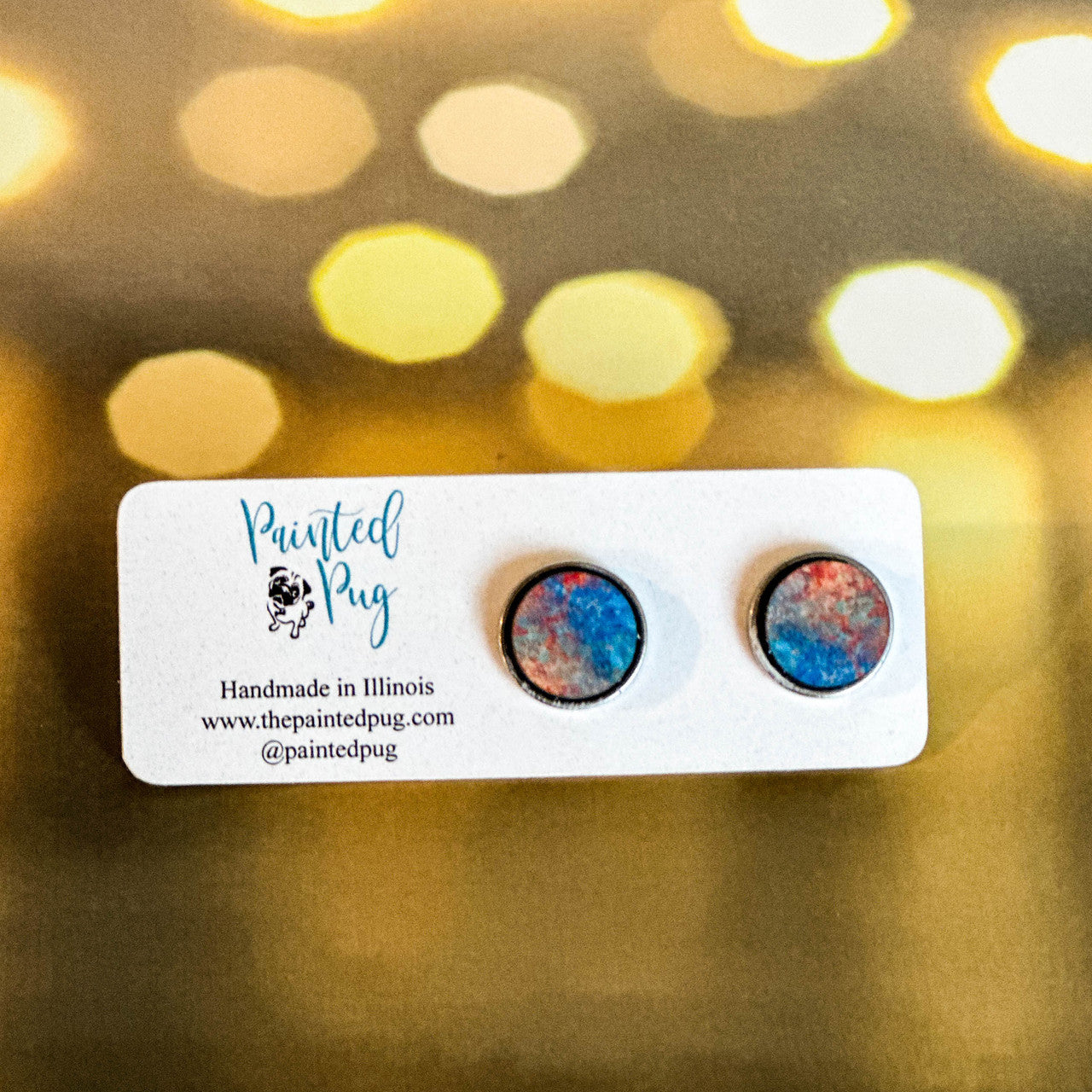 Blue Red Abstract Color Round Stud Earrings