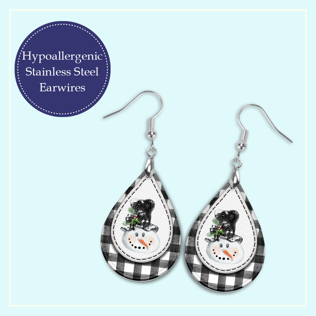 Snowman Plaid Teardrop Dangle Earrings