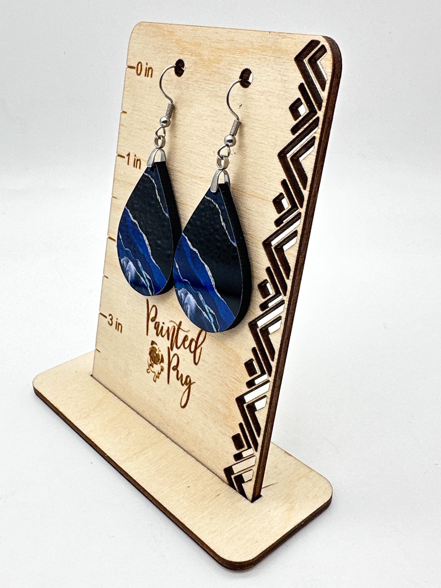 Navy and Black Teardrop Earrings – Geode-Inspired Statement Jewelry