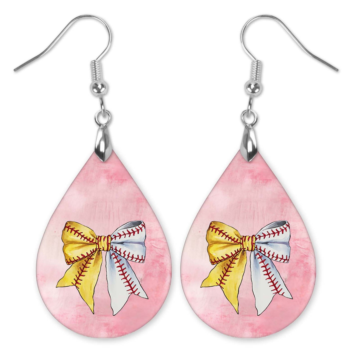 Softball Baseball Pink Dangle Earrings Boho Coquette Bow