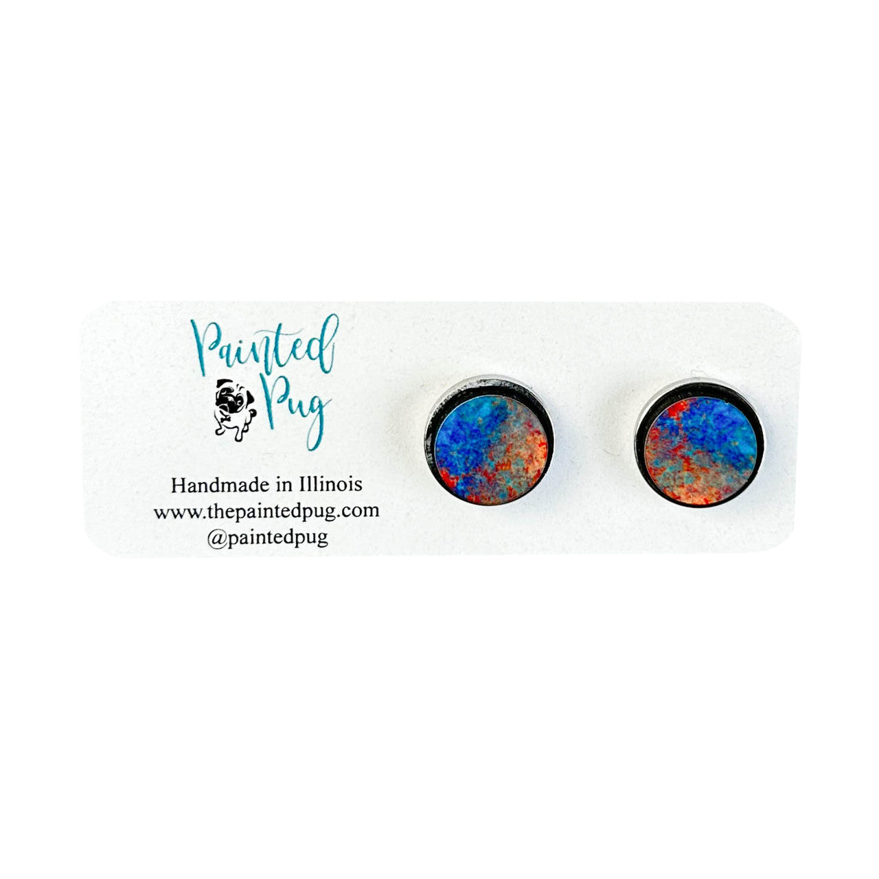 Red Blue Abstract Fashion Round Stud Earrings