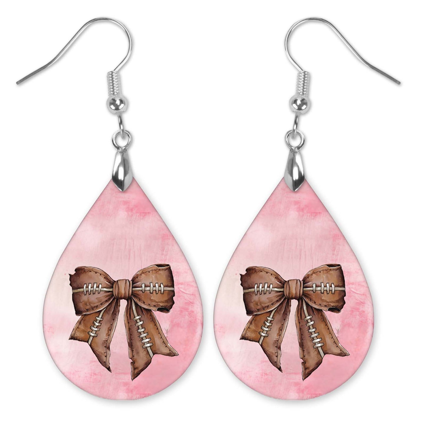 Football Earrings Pink Dangle Boho Printed Wood Coquette Bow