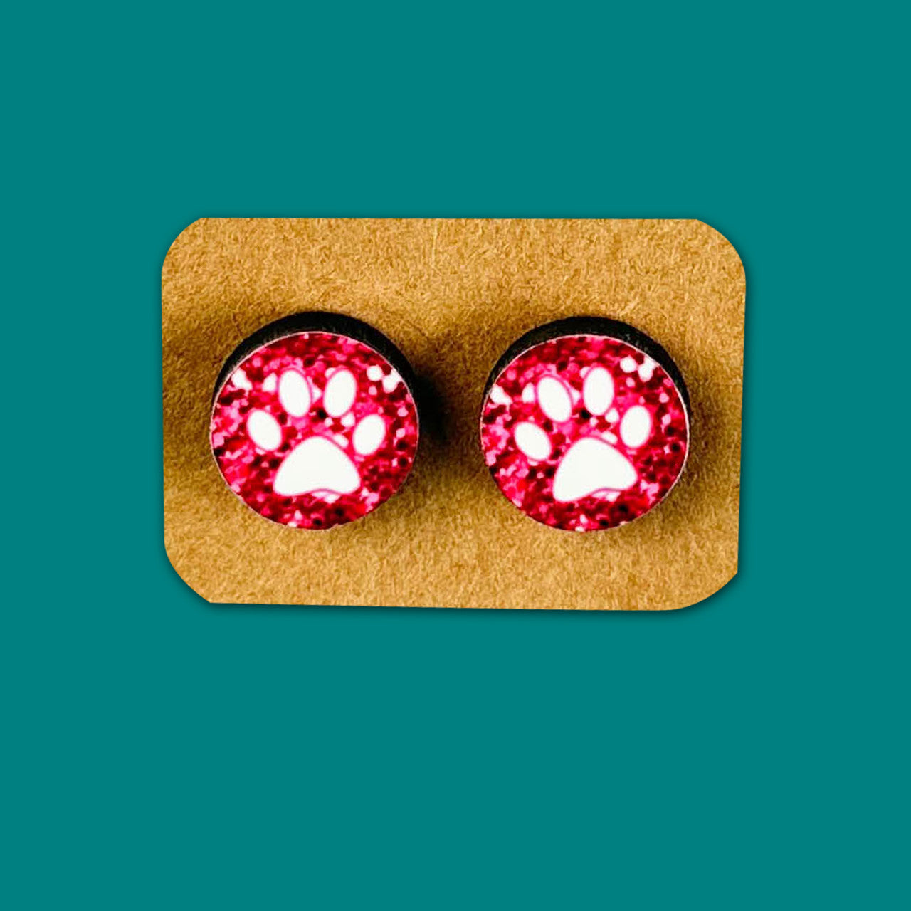 Dog Paw Stud Earrings – Red Glitter