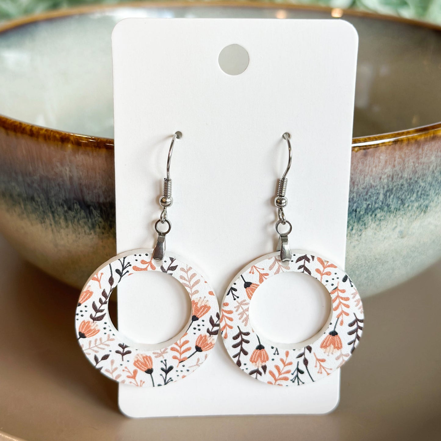 Fall Floral Hoop Earrings – Lightweight Acrylic Circle Dangles for Autumn