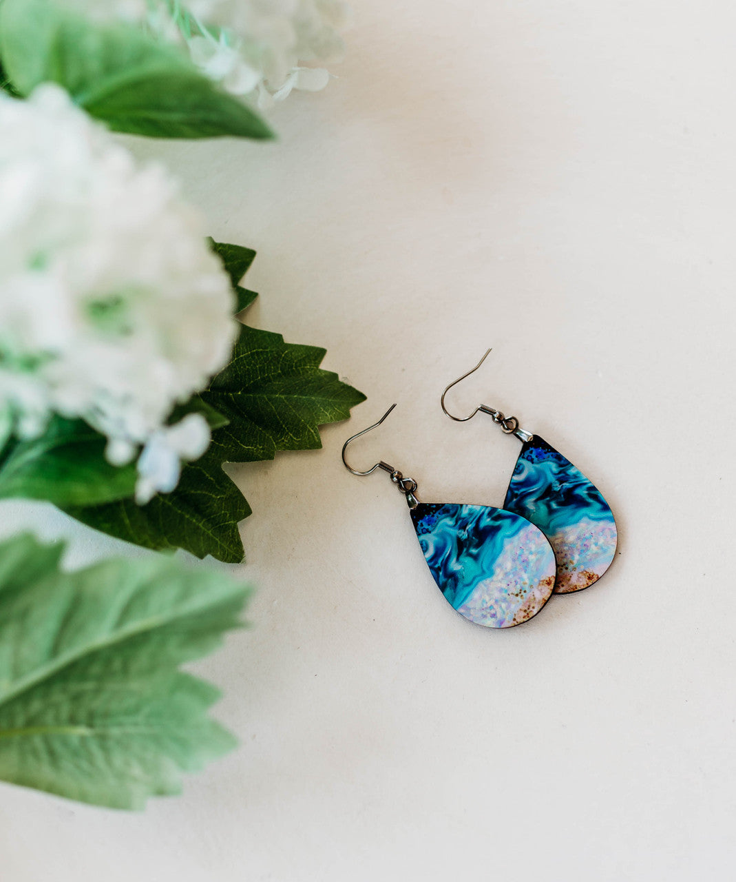 Beach Teardrop Earrings – Handmade Ocean Wave Earrings in Two Sizes