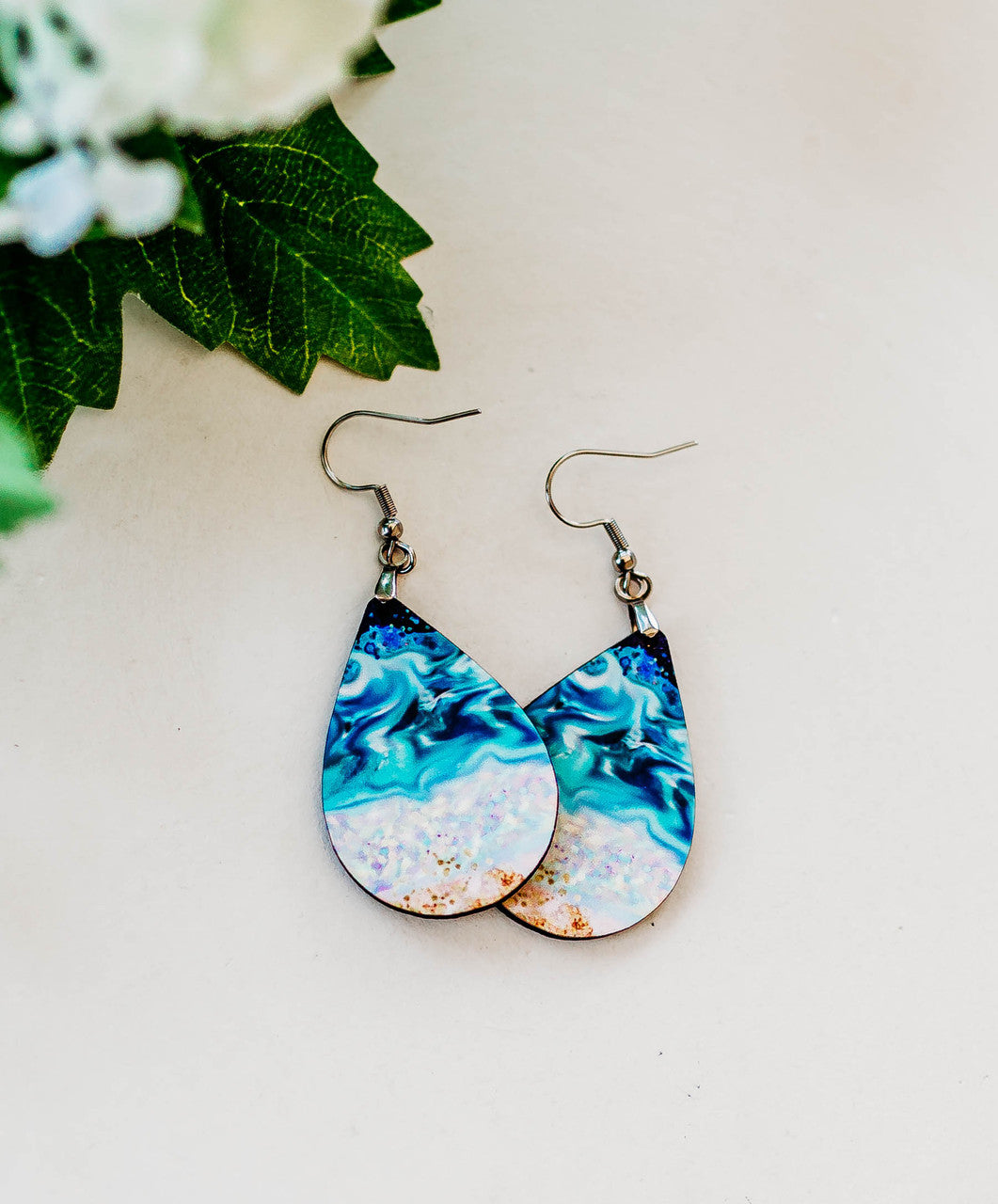 Beach Teardrop Earrings – Handmade Ocean Wave Earrings in Two Sizes