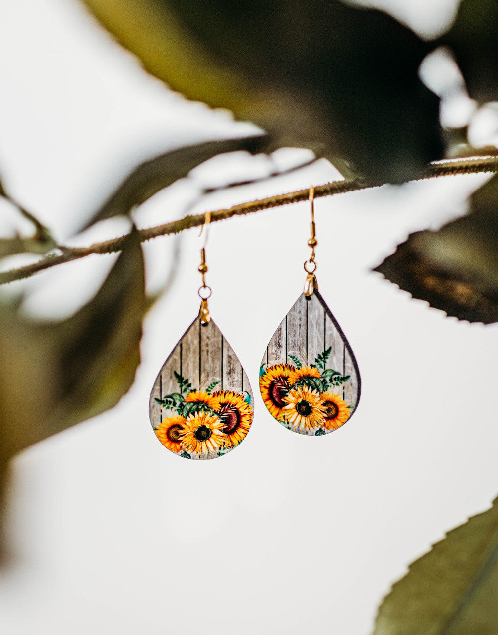 Sunflower Barn Wood Earrings Teardrop Dangle Earrings