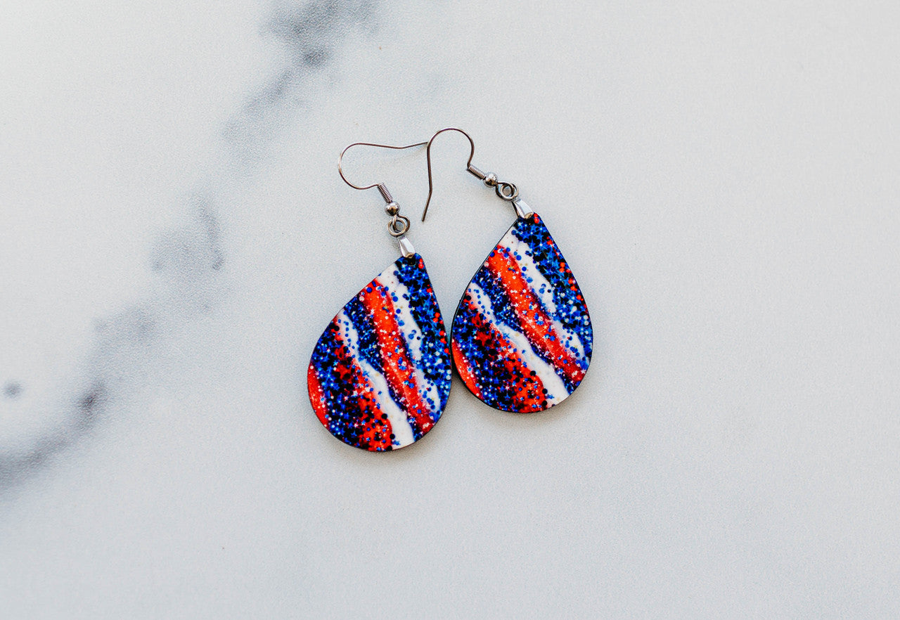 July 4th Earrings Red White and Blue Dangle Earrings