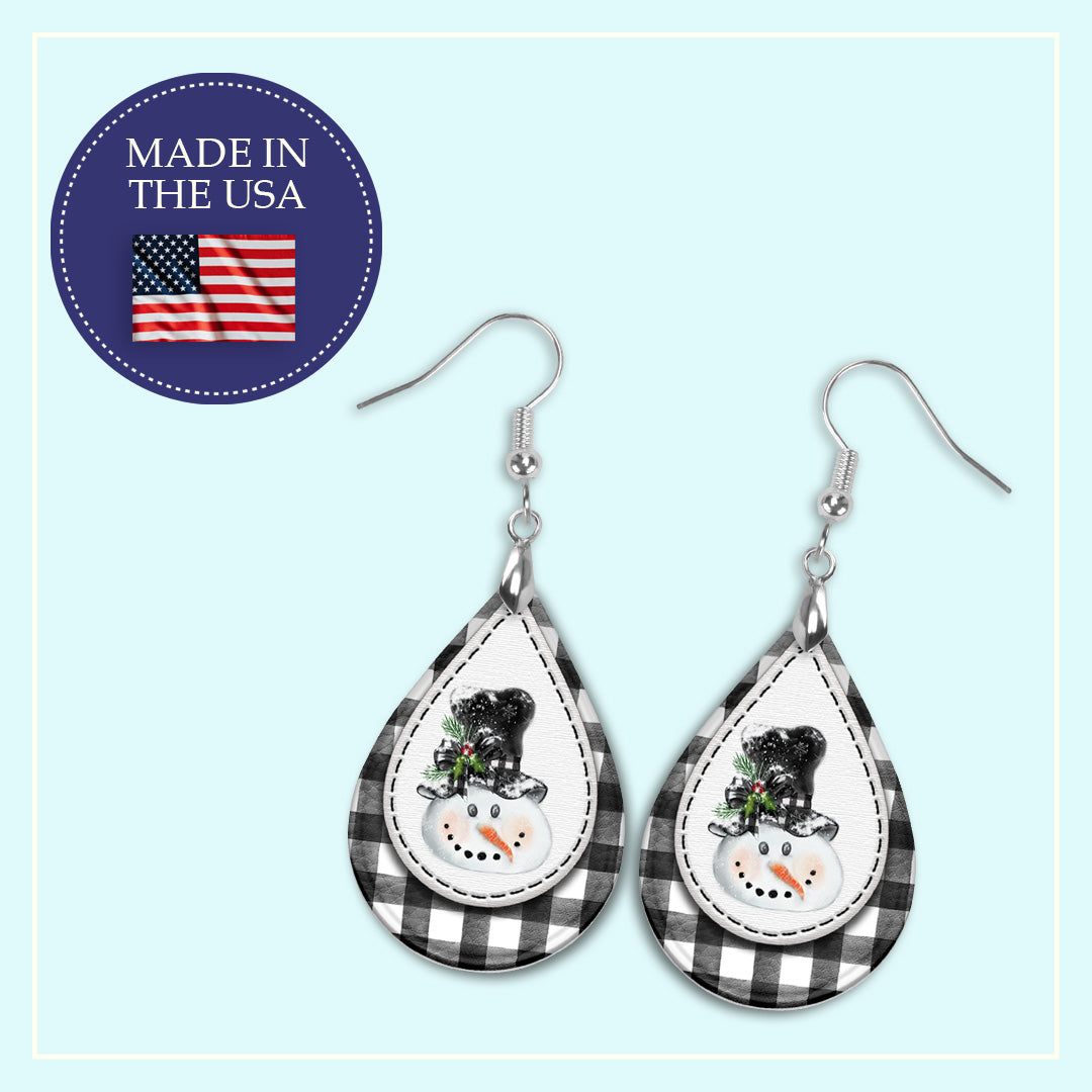 Snowman Plaid Teardrop Dangle Earrings