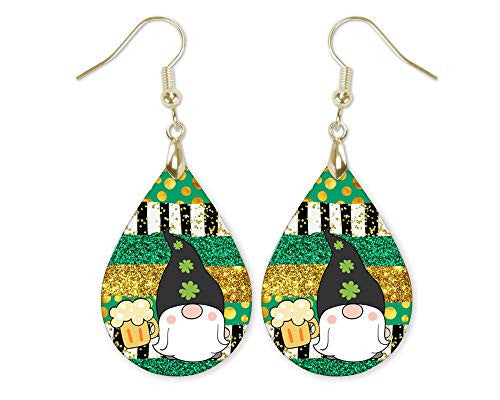 St Patrick's Day Gnome Beer Teardrop Dangle Earrings
