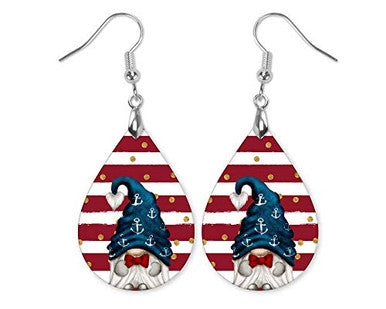 Nautical Anchor Gnome Teardrop Dangle Earrings