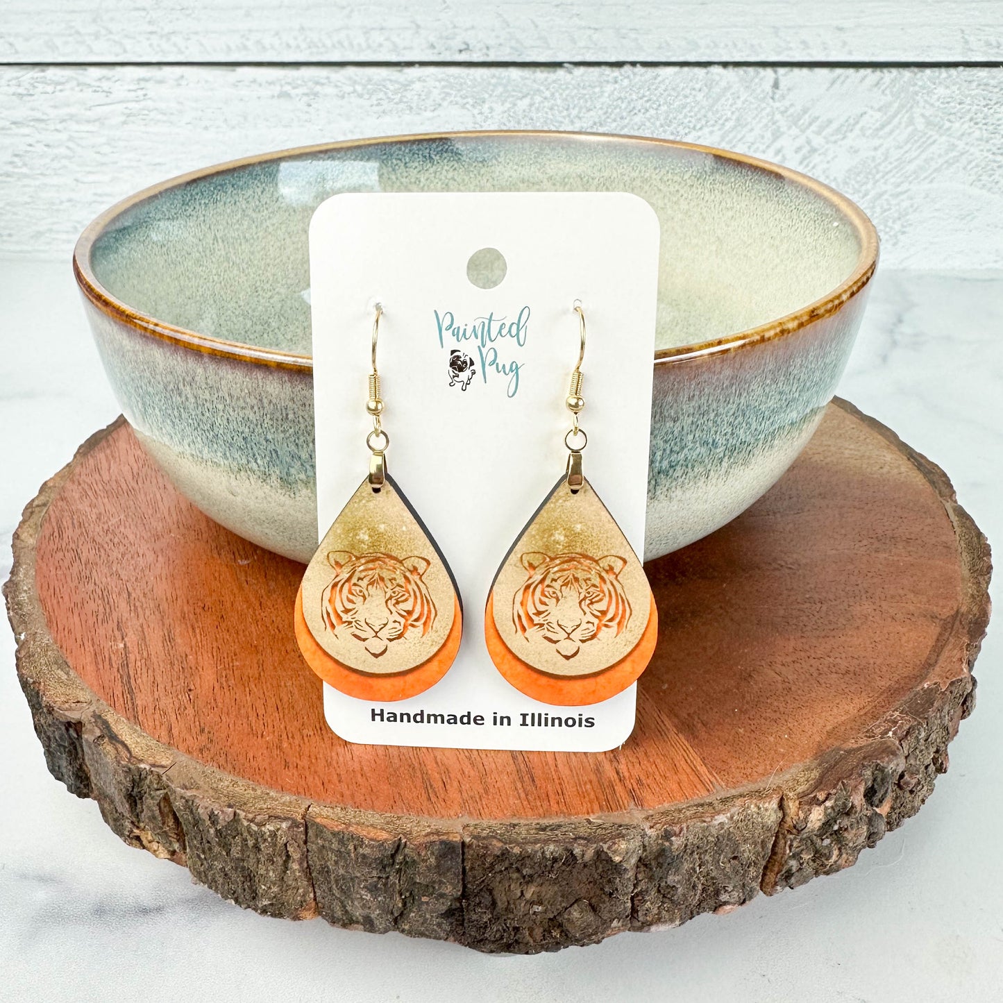 Tiger Orange and Gold Teardrop Earrings – Gameday Statement Jewelry