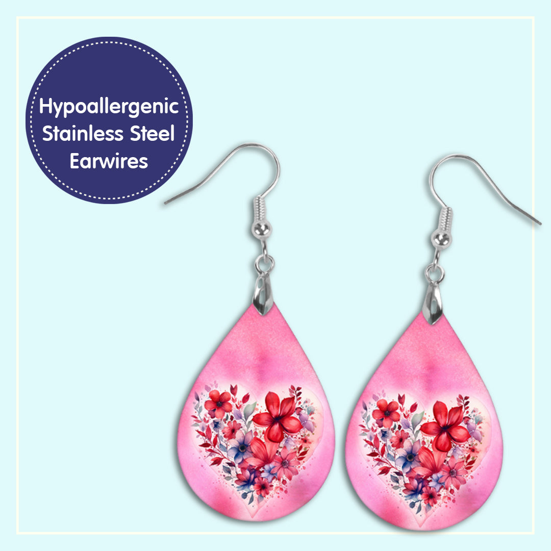 Valentine's Day Floral Heart Teardrop Earrings
