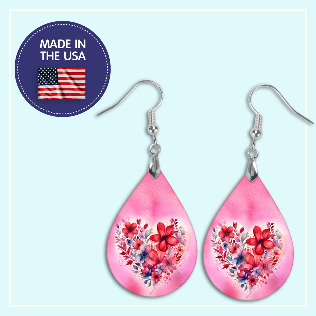 Valentine's Day Floral Heart Teardrop Earrings