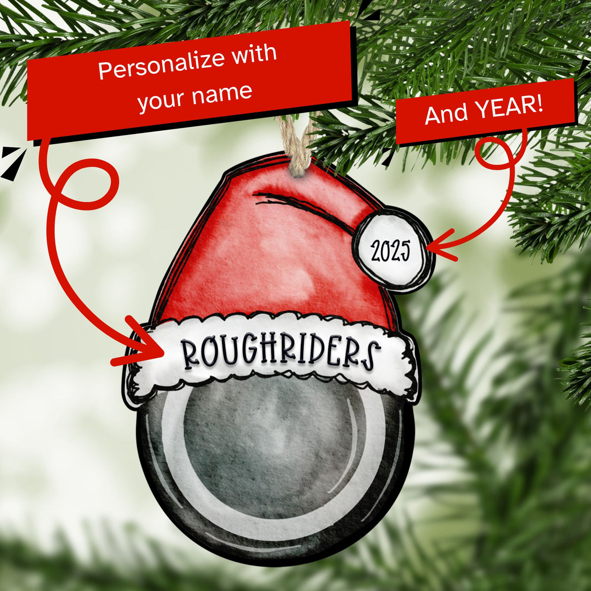 Personalized hockey Christmas ornament with name and year — The Painted Pug
