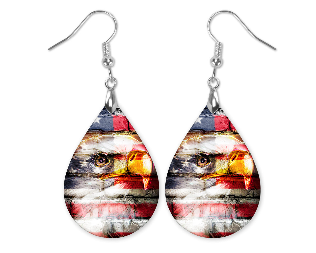 American Flag Eagle Teardrop Earrings