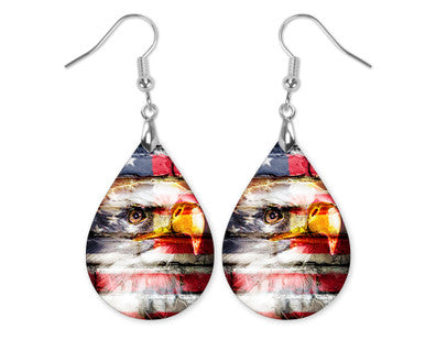 American Flag Eagle Teardrop Earrings