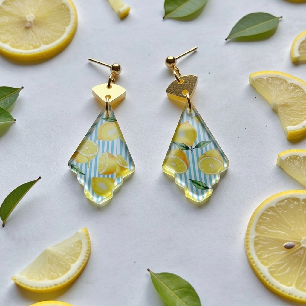Lemon Stripe Two-Piece Glitter Dangle Earrings