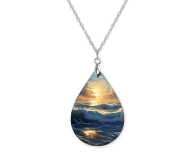 Beach Sunset Summer Teardrop Shape Necklace