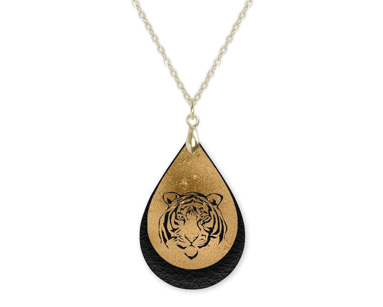 Black Gold Tiger Game Day Teardrop Shape Necklace