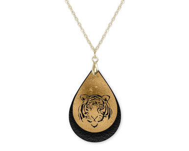 Black Gold Tiger Game Day Teardrop Shape Necklace