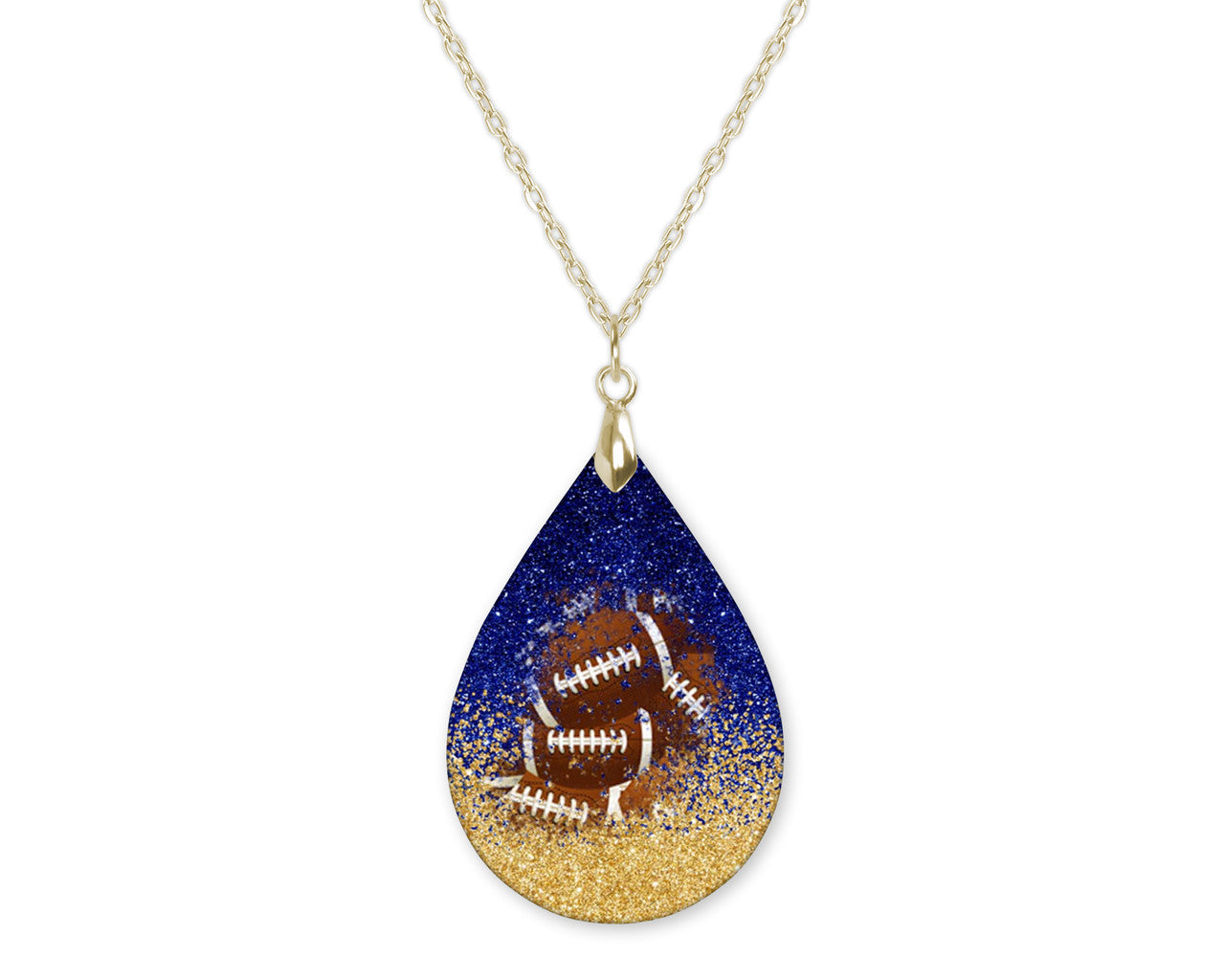 Blue Gold Glitter Football Teardrop Shape Necklace
