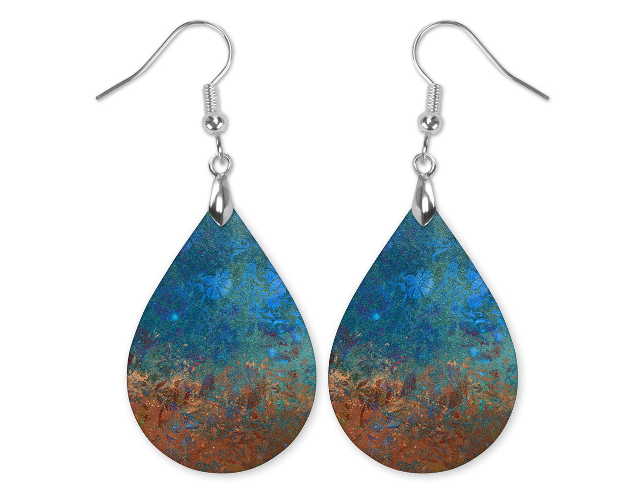 Bronze Blue Patina Dangle Teardrop Earrings