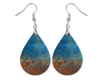 Bronze Blue Patina Dangle Teardrop Earrings