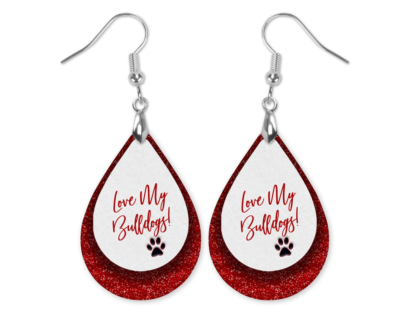 Love My Bulldogs Dog Lover Teardrop Earrings