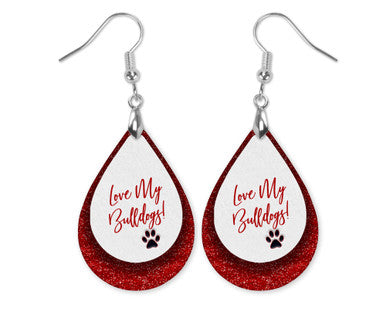 Love My Bulldogs Dog Lover Teardrop Earrings