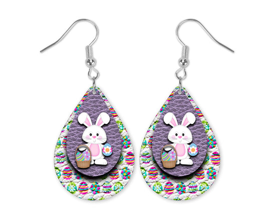 Easter Bunny & Eggs Teardrop Earrings