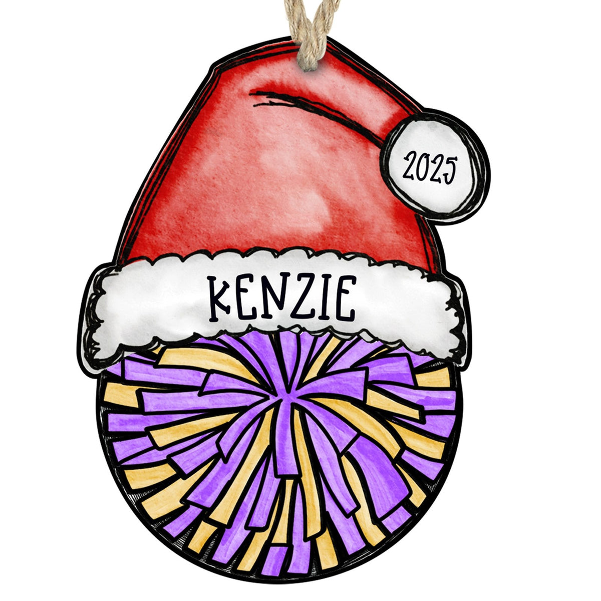 Cheer pom ornament purple and gold