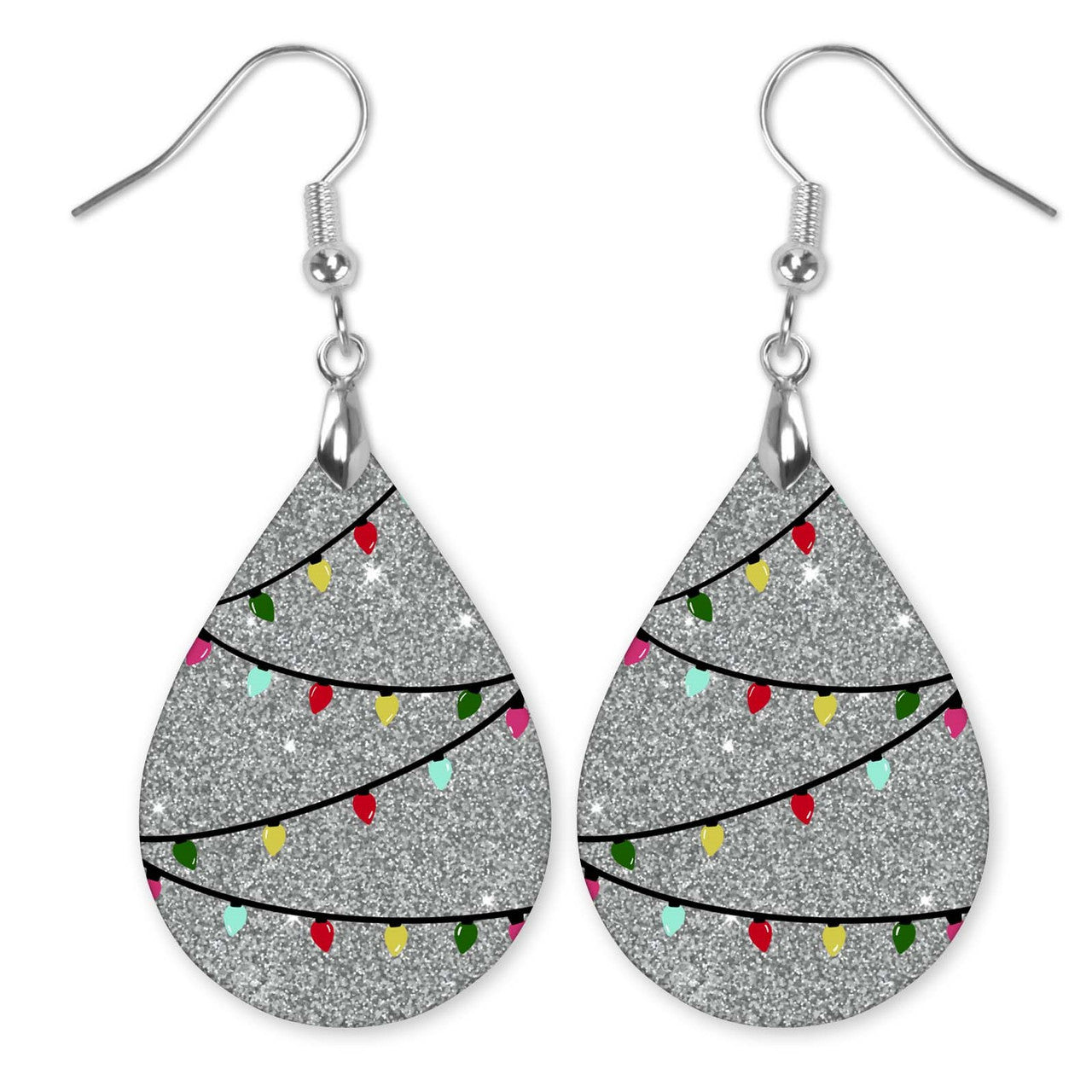 Festive Christmas Lights Teardrop Earrings - Double-Sided Design, Stainless Steel Earwires