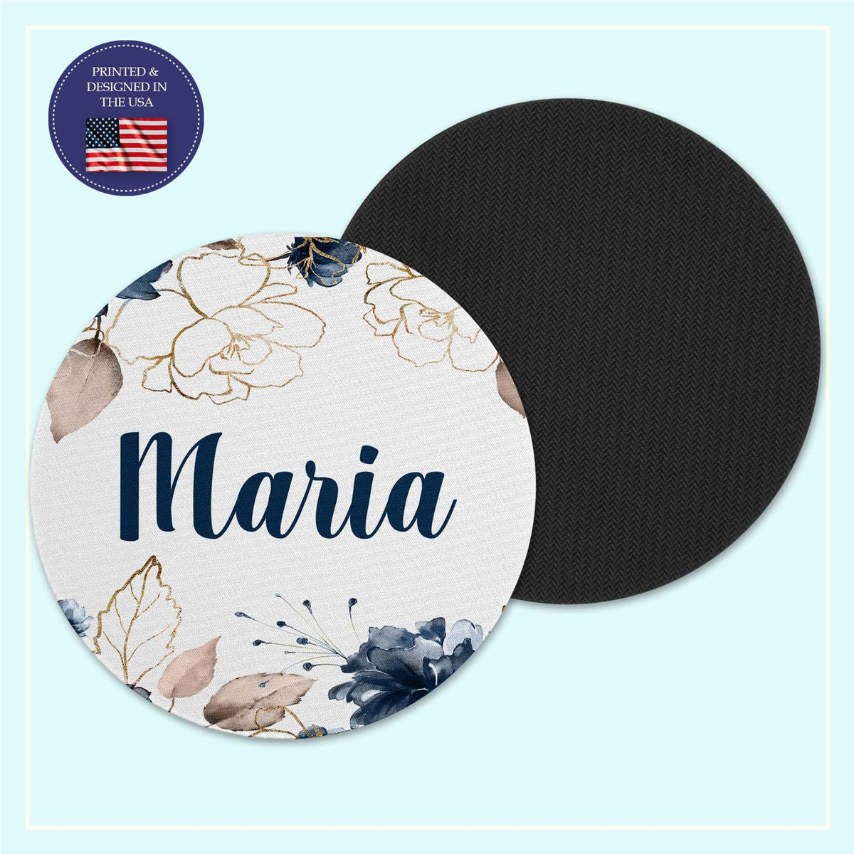 Navy floral neoprene coaster