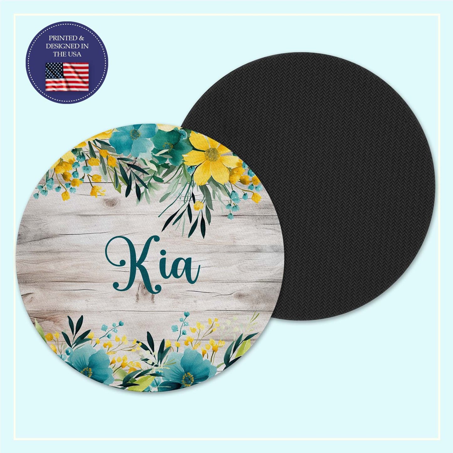 Teal yellow barnwood neoprene coaster