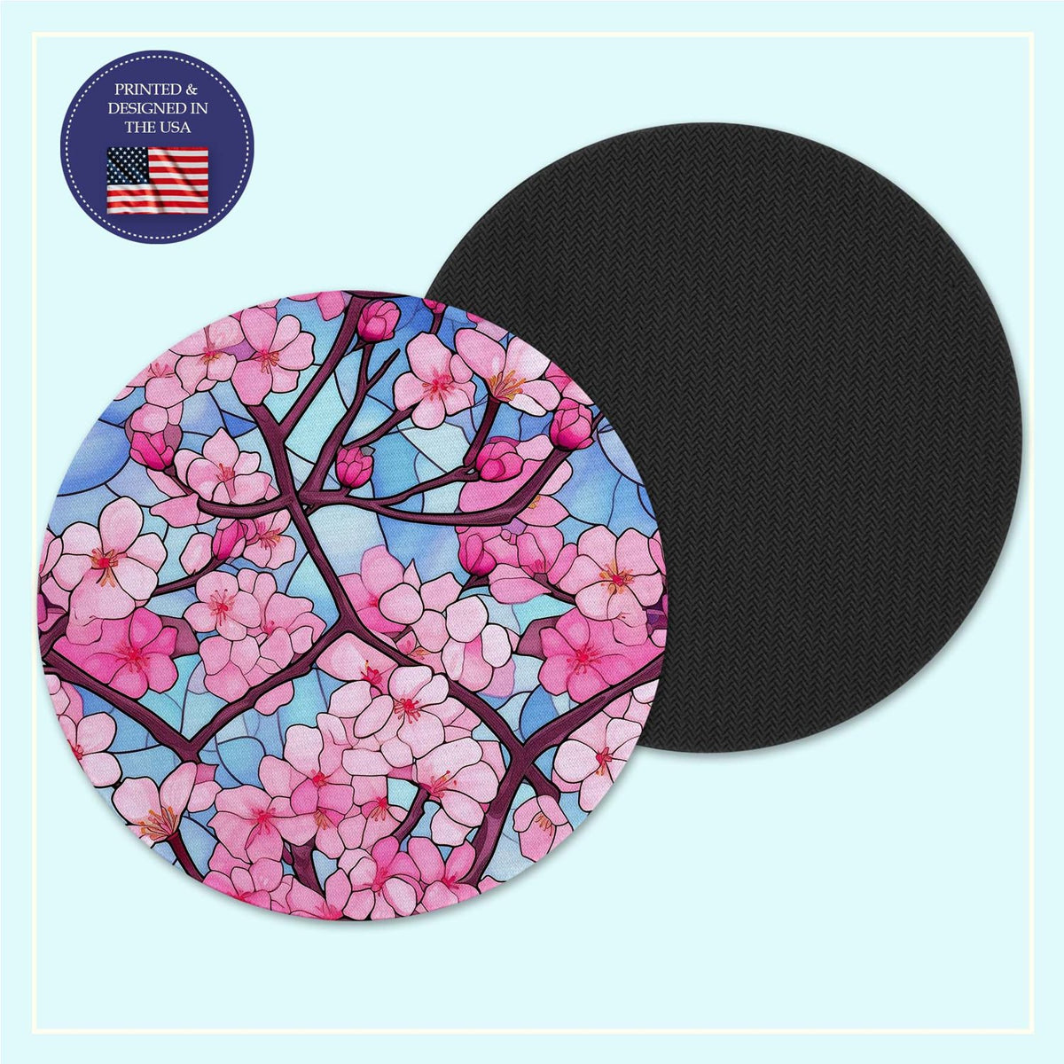 Cherry blossom stained glass neoprene coaster