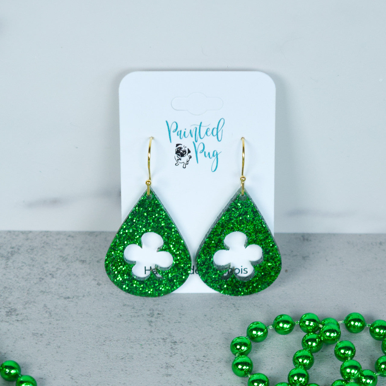 St Patrick's Day Earrings Teardrop Shamrock Dangle Earrings