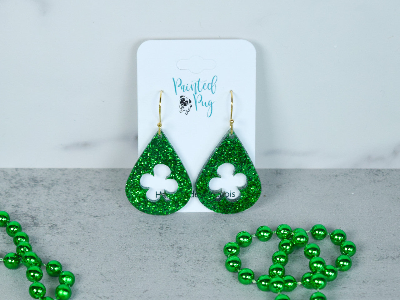 St Patrick's Day Earrings Teardrop Shamrock Dangle Earrings